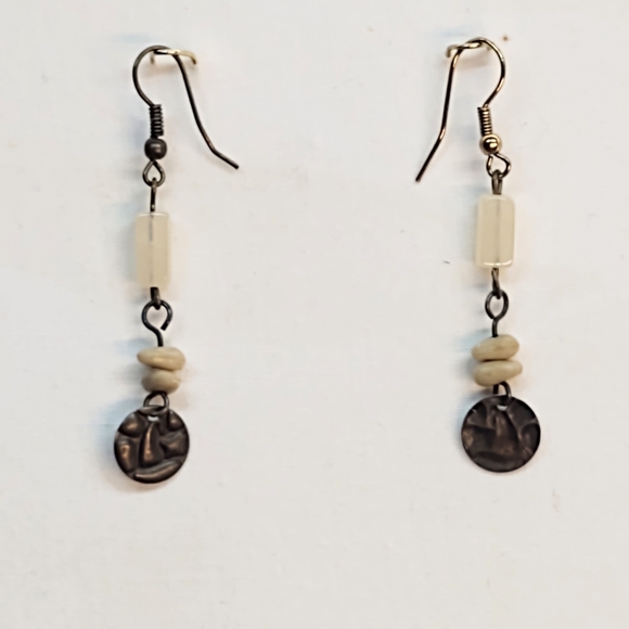 Chic Cream and Bronze Dangle Earrings - Picture 1 of 2